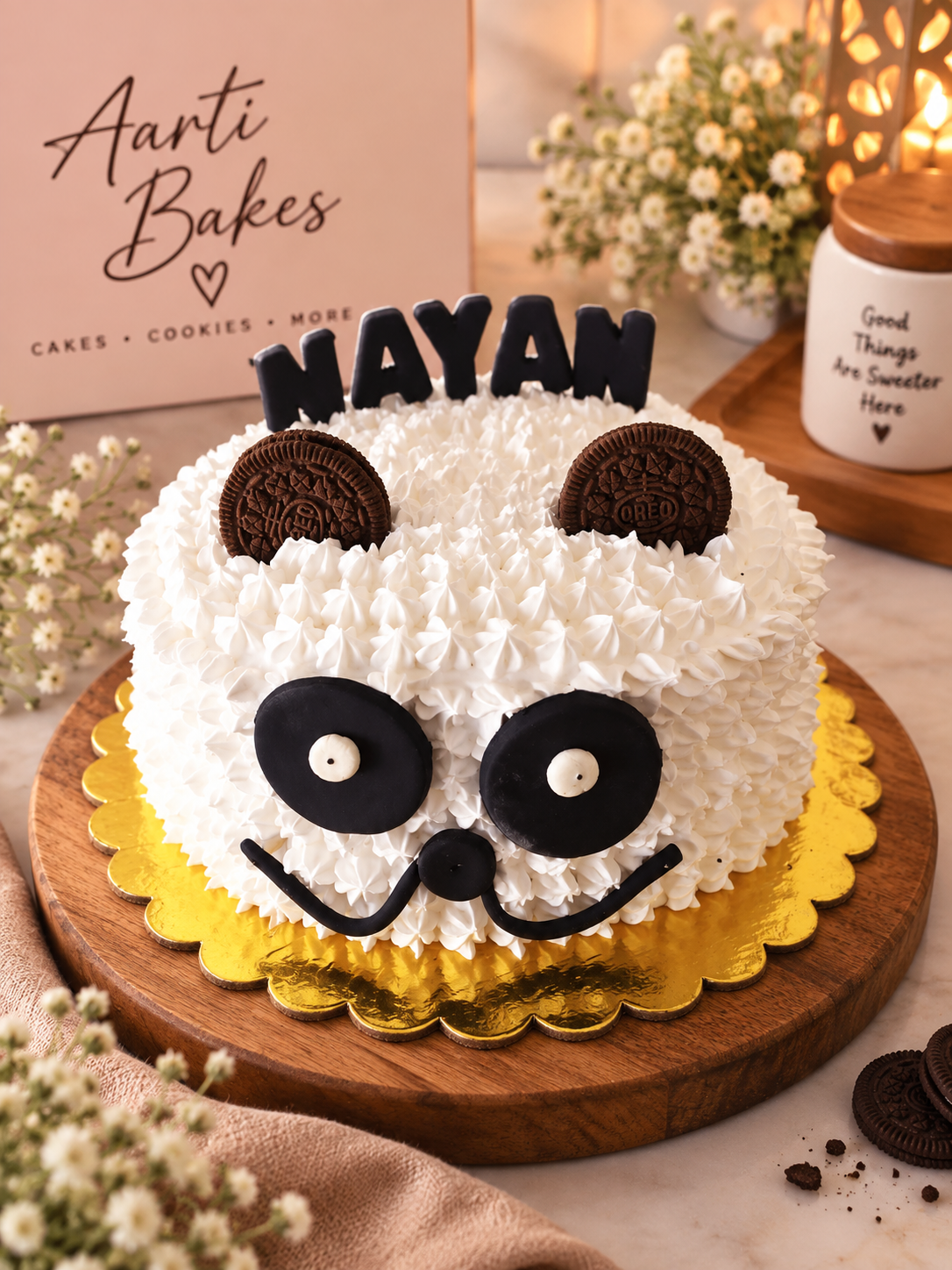 Cute panda themed birthday cake