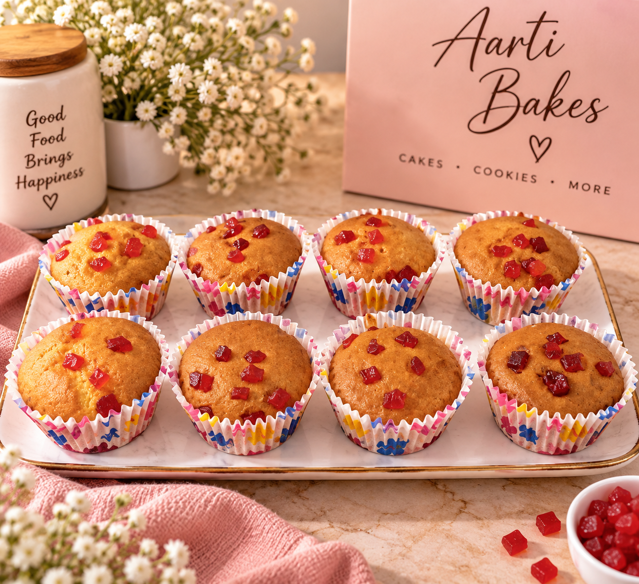 Golden homemade fruit muffins